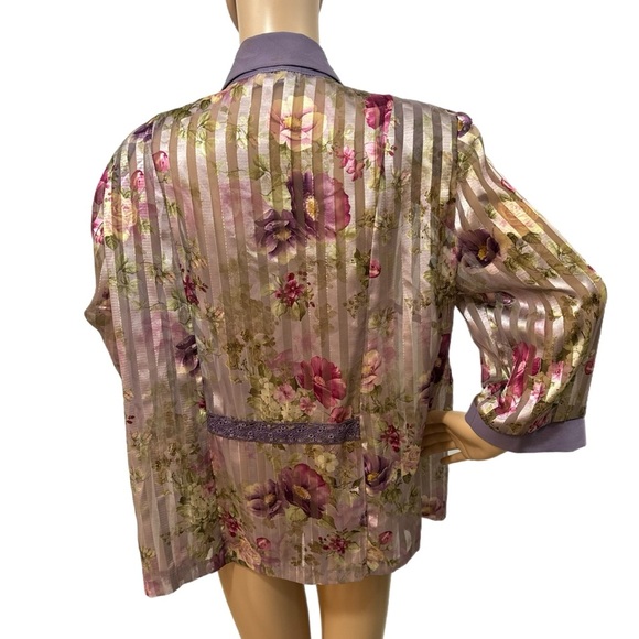Vintage 90s DRESS BARN WOMAN Organza Rose Open Front Sheer Jacket Sz 14 L/XL - Picture 5 of 9